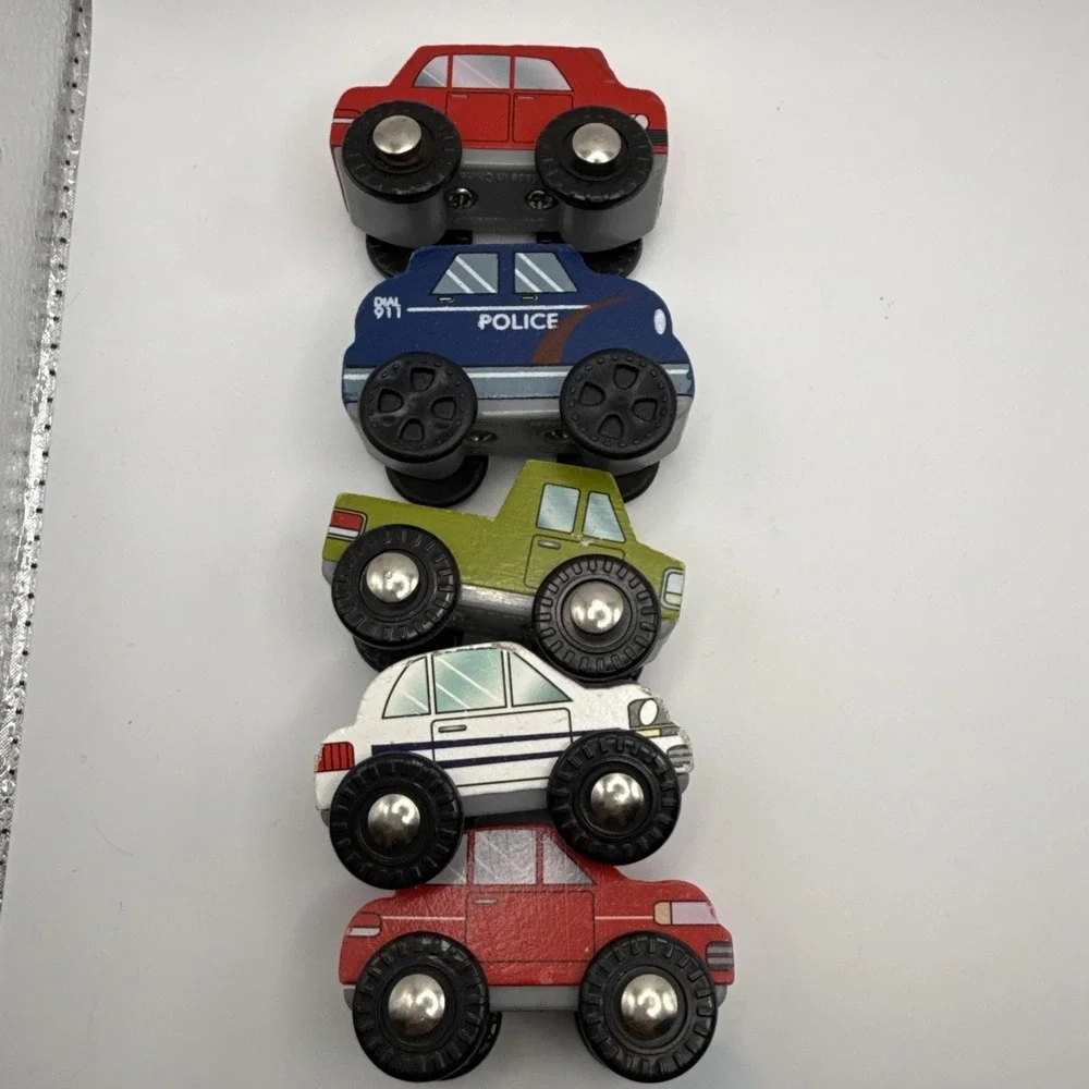 Kidkraft Wooden Vehicles 2011 Police Car Green Truck Red & White Cars Lot Of 5